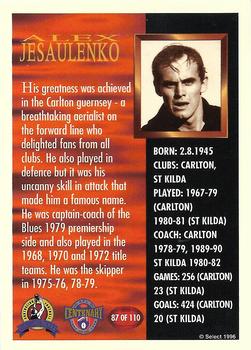 1996 Select AFL Hall of Fame #87 Alex Jesaulenko Back